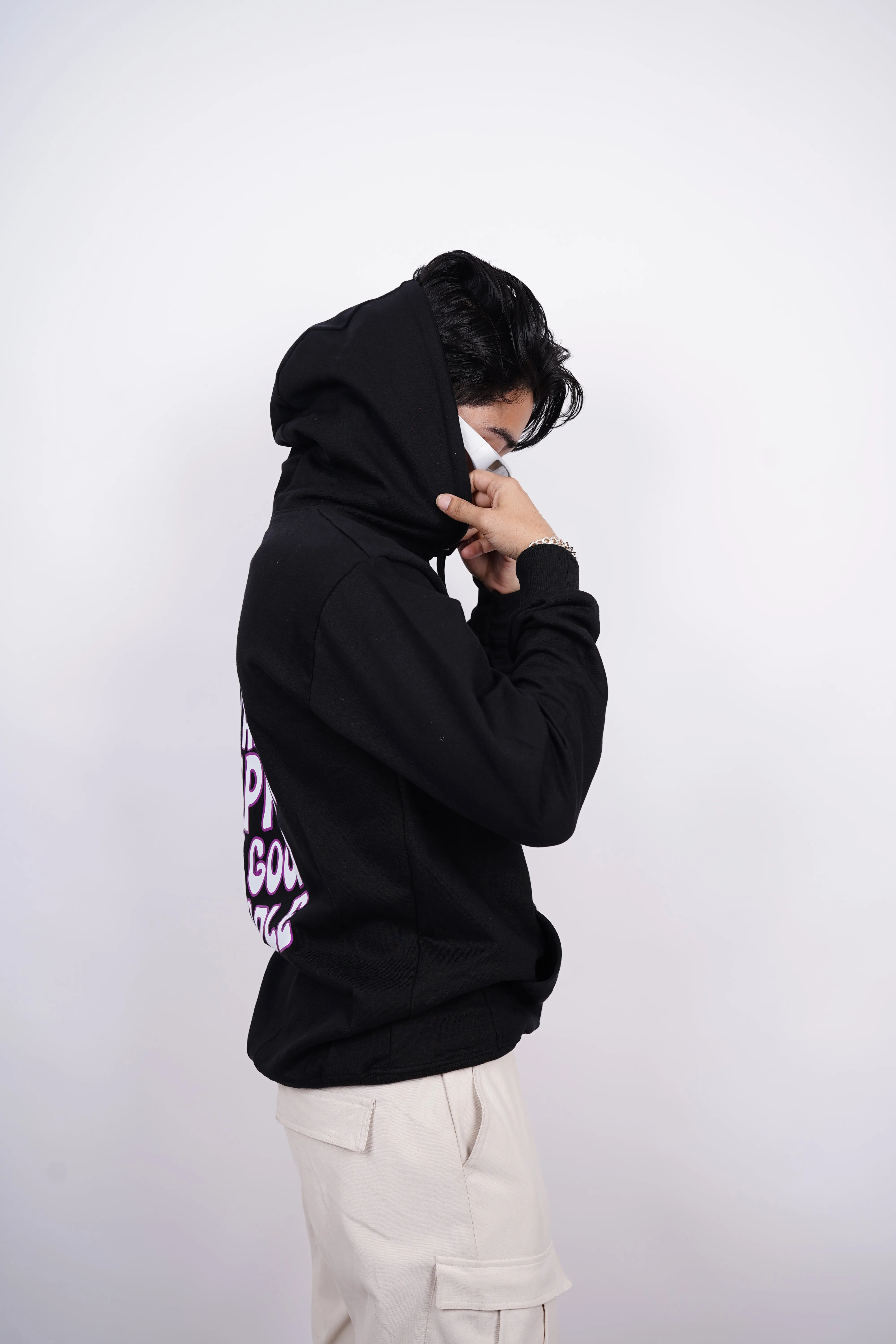 Positive Vibes Relaxed Fit Black Hoodie For Men By DemonWear