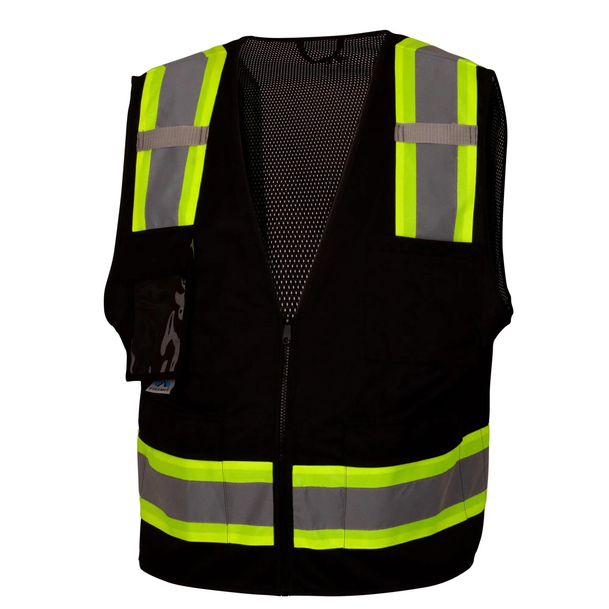 Pyramex RVZ24CP Series Type R Class 2 Two-Tone Surveyor Safety Vest with Clear Pocket