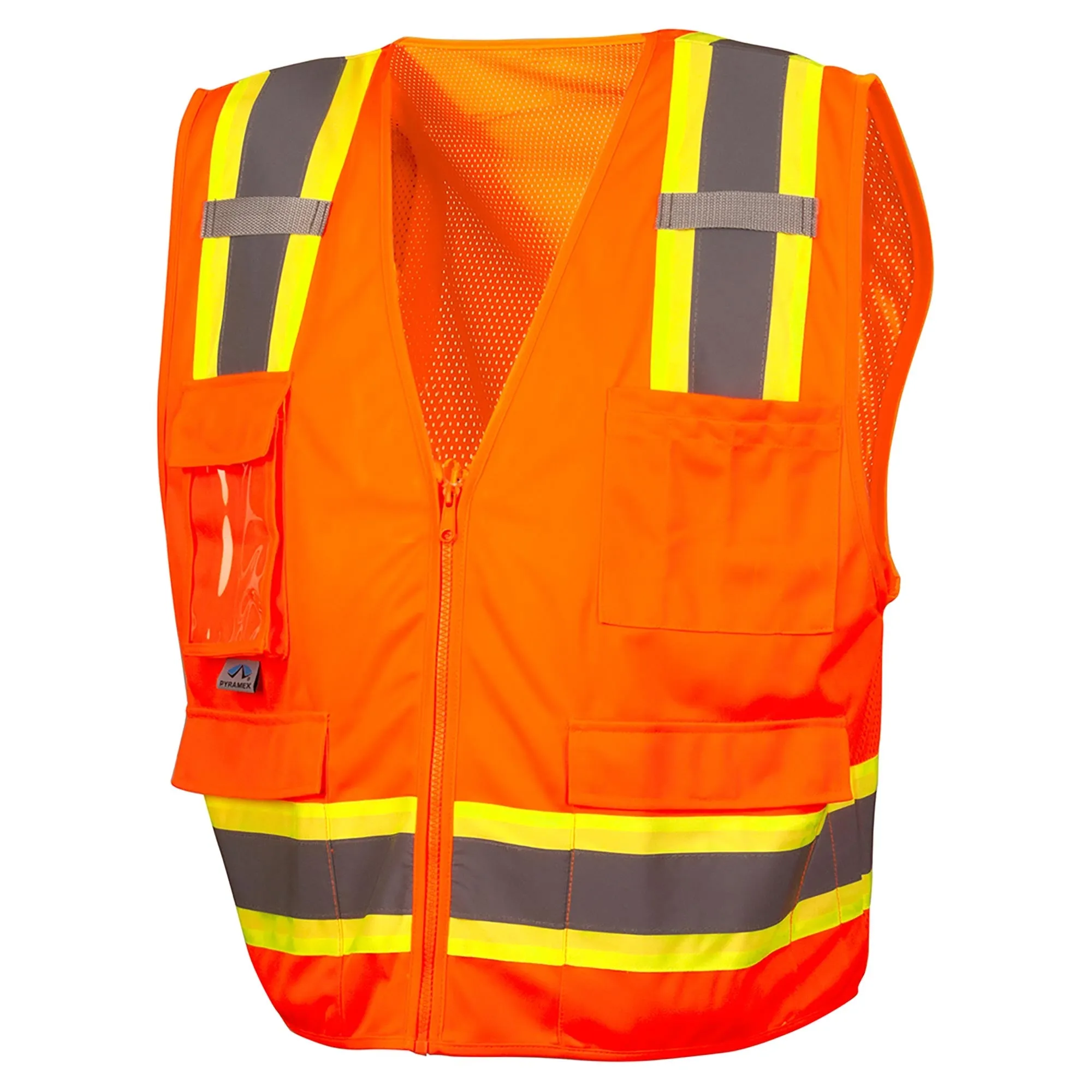 Pyramex RVZ24CP Series Type R Class 2 Two-Tone Surveyor Safety Vest with Clear Pocket