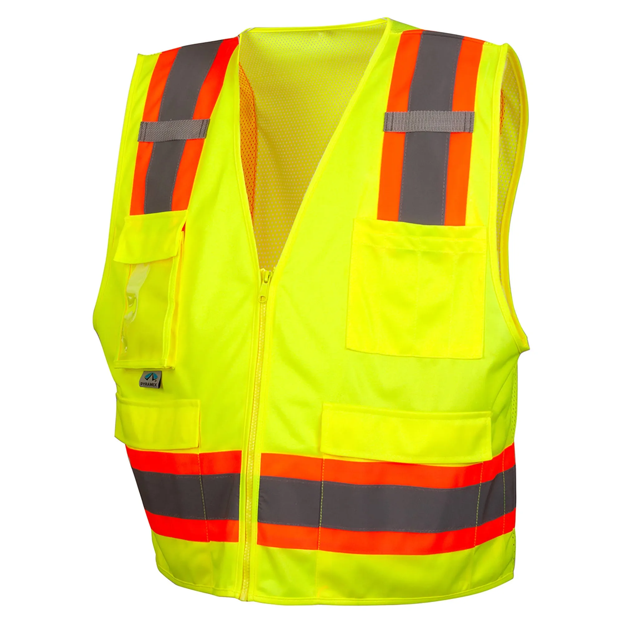 Pyramex RVZ24CP Series Type R Class 2 Two-Tone Surveyor Safety Vest with Clear Pocket