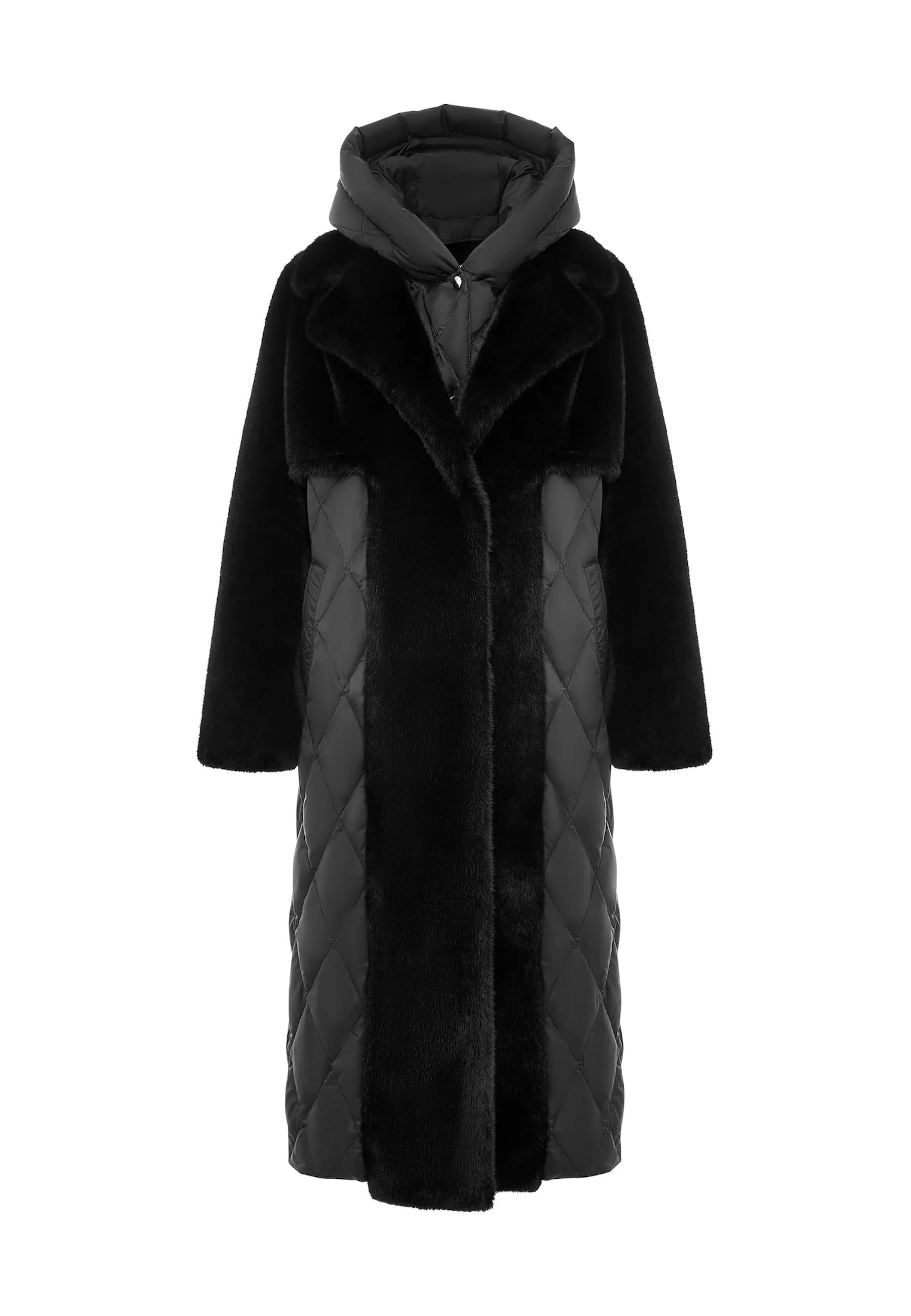 Quilted Faux Fur Black Coat for Women with Belt | Chic Winter Outerwear