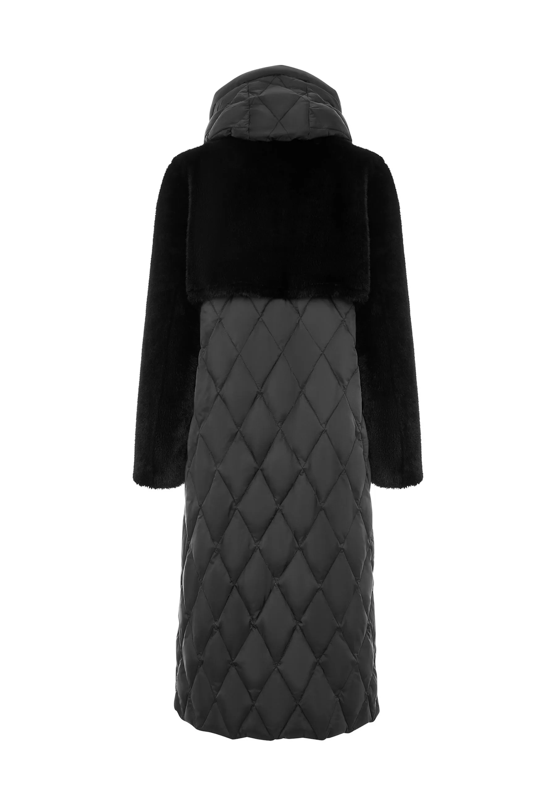 Quilted Faux Fur Black Coat for Women with Belt | Chic Winter Outerwear