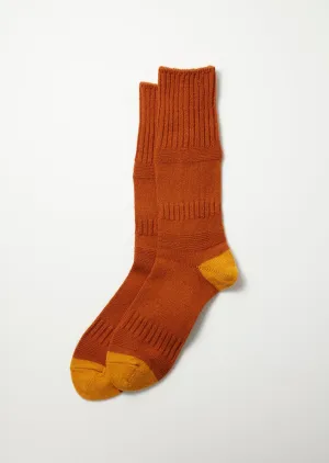 R1378 Guernsey Pattern Crew Socks D.Orange/D.Yellow