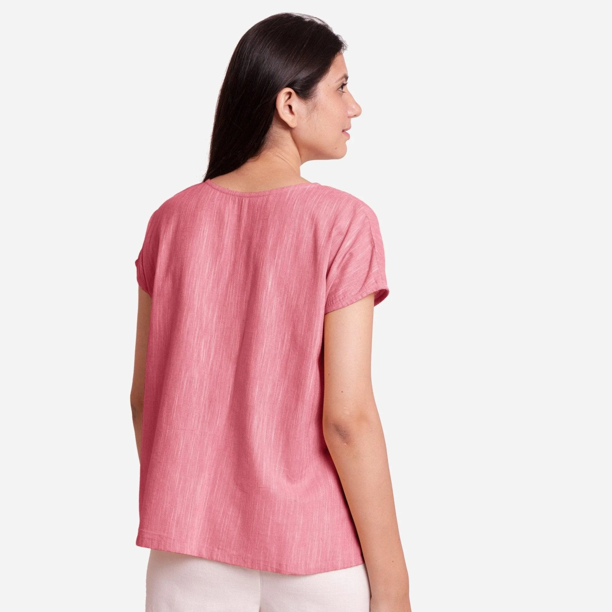 Red 100% Cotton Boat Neck Drop Shoulder Top