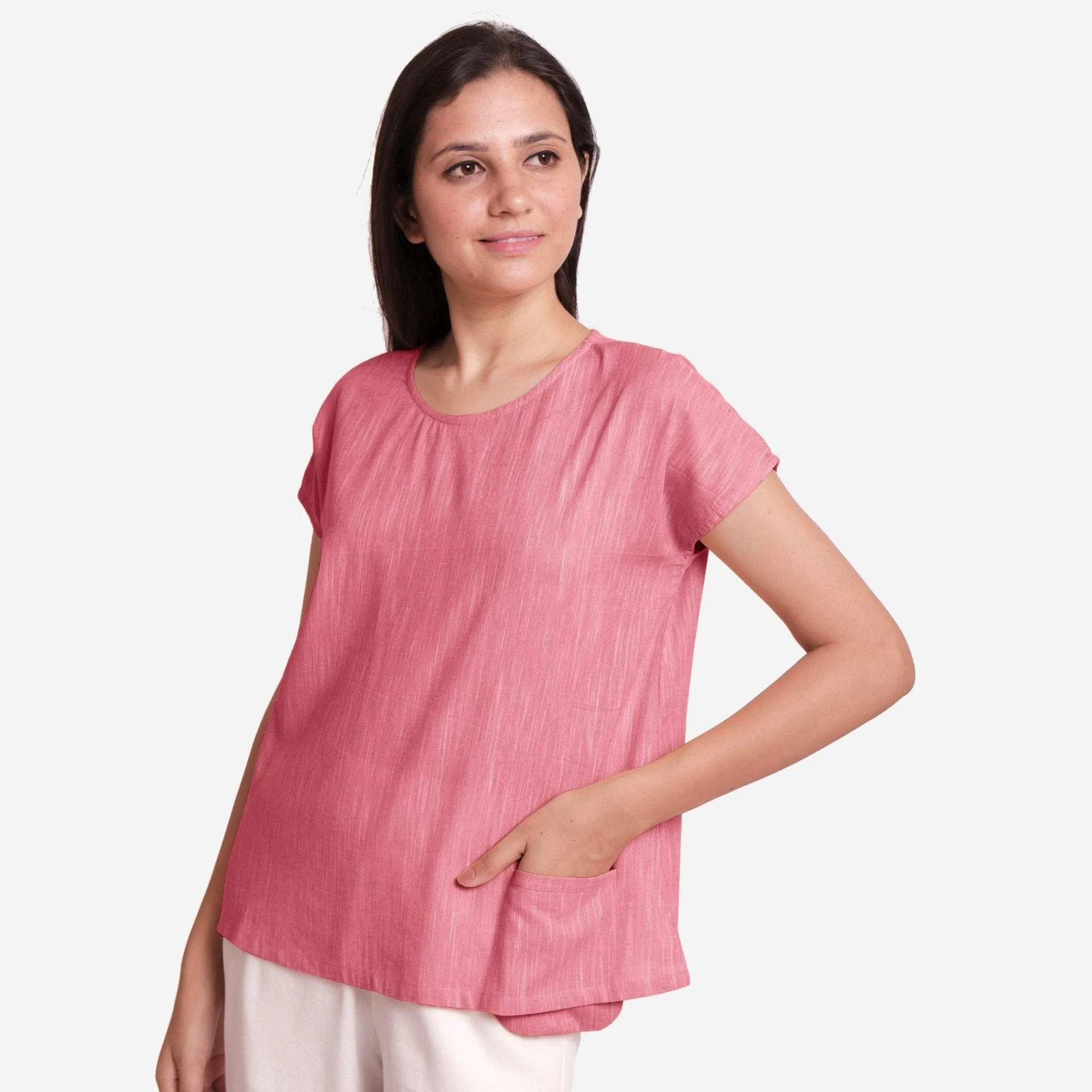 Red 100% Cotton Boat Neck Drop Shoulder Top