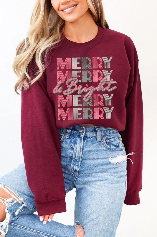 Retro Merry & Bright Graphic Fleece Sweatshirts