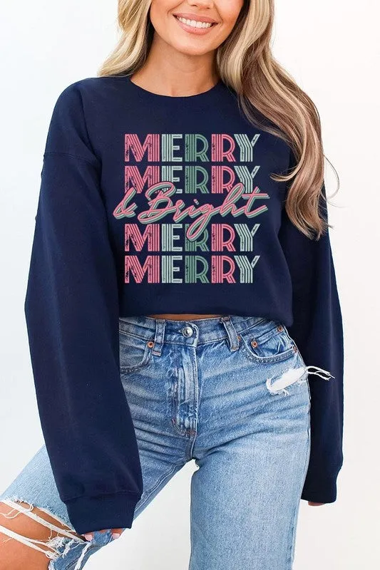 Retro Merry & Bright Graphic Fleece Sweatshirts