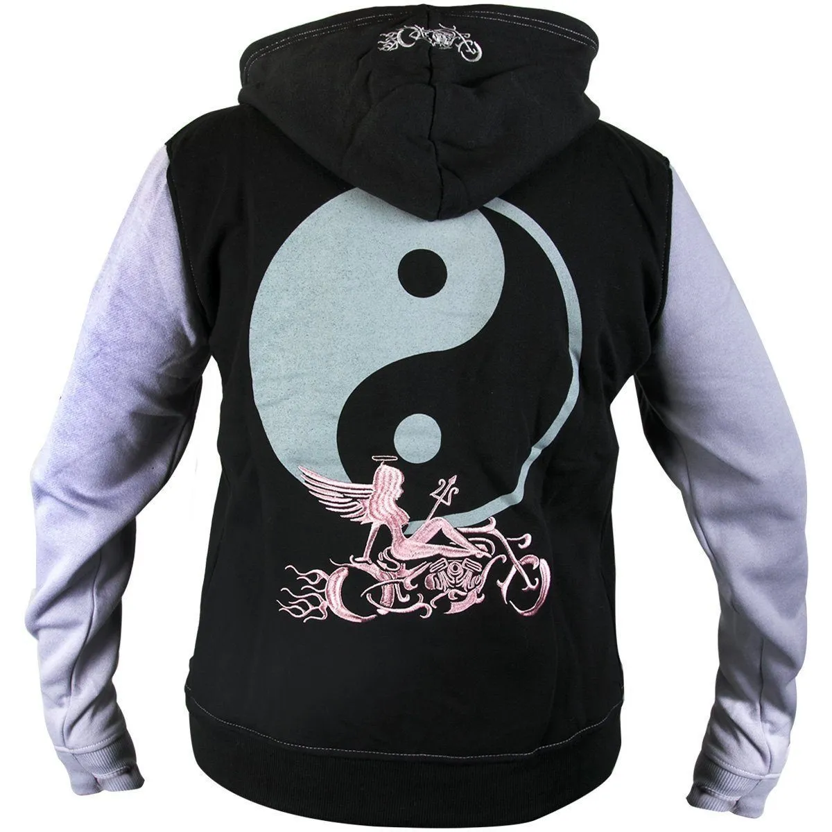 RideRDie Clothing RRLHD002 'Devil or Angel' Ladies Purple and Black Hoodie with Front Zipper Closure