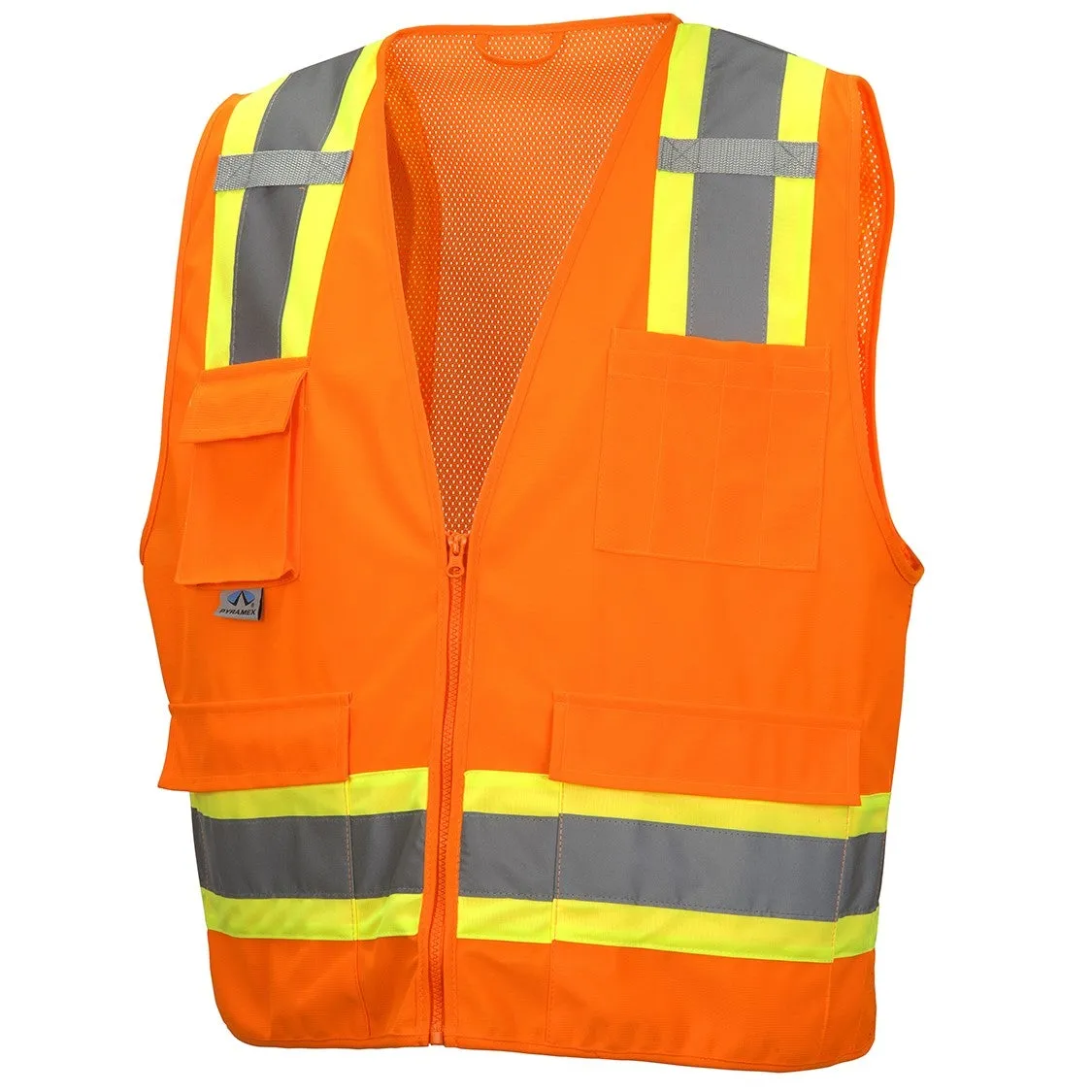 RVZ24 Hi Vis Mesh Back Vest - ANSI 2, Type R, 6 Pockets, Zipper (PK 5 Vests)