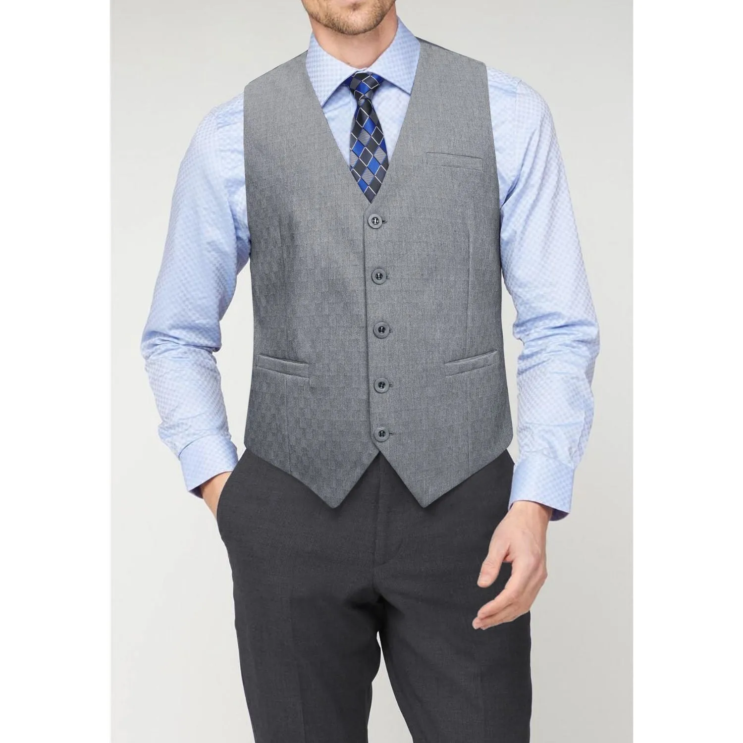 Solid Slim Suit Vest - D2-LIGHT GREY