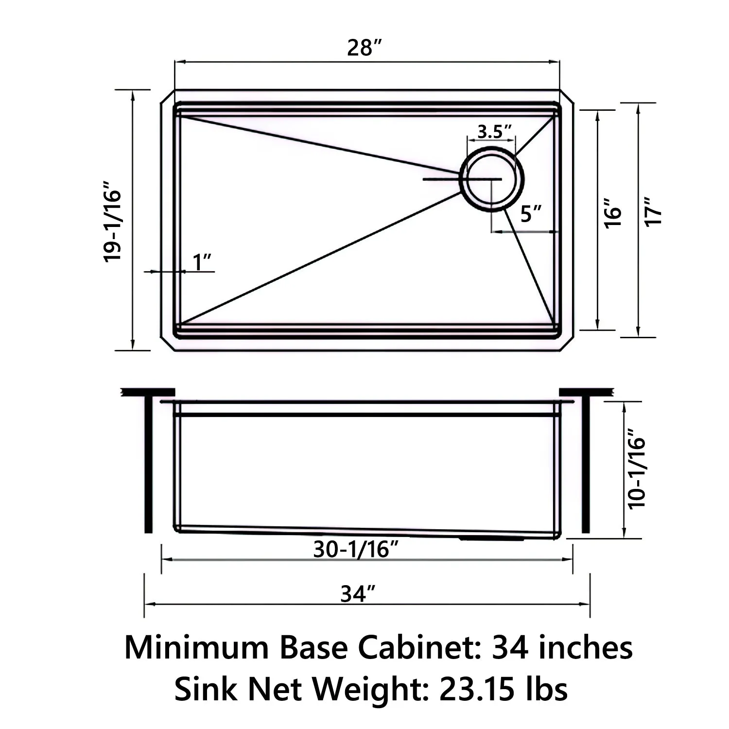 Stainless Steel Single Bowl Rectangle Kitchen Sink 30" & 32"  Wide