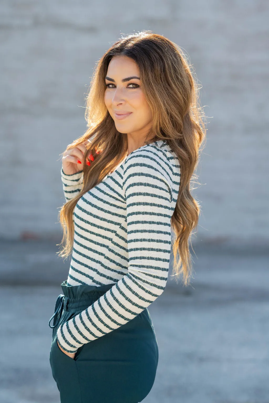 Textured Stripes Long Sleeve Tee