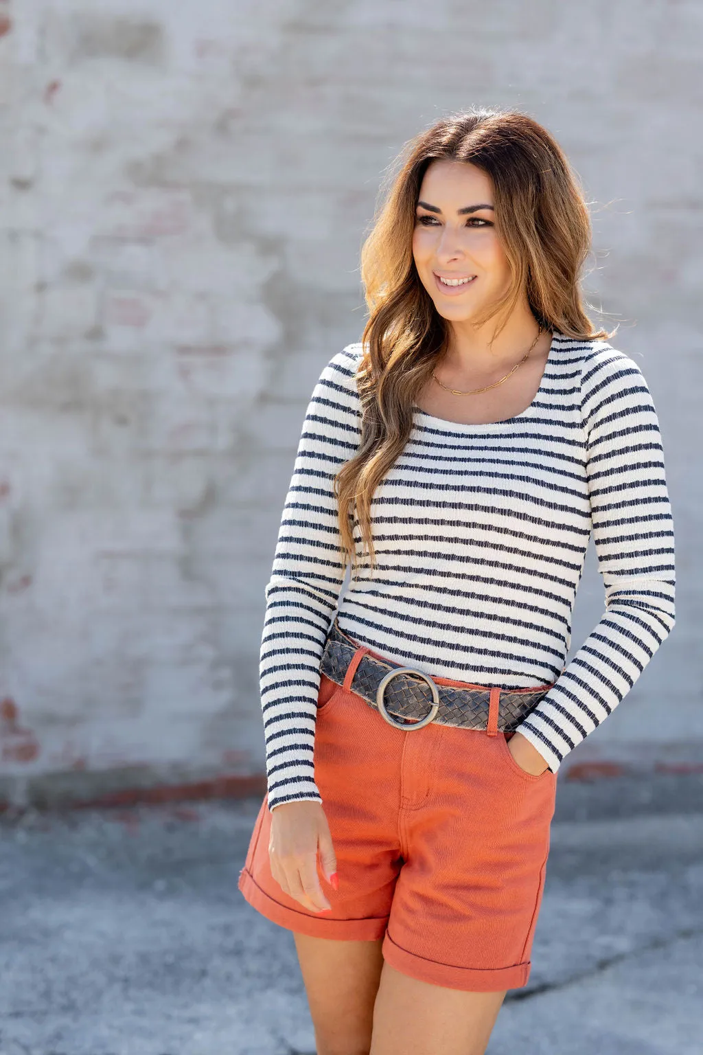 Textured Stripes Long Sleeve Tee