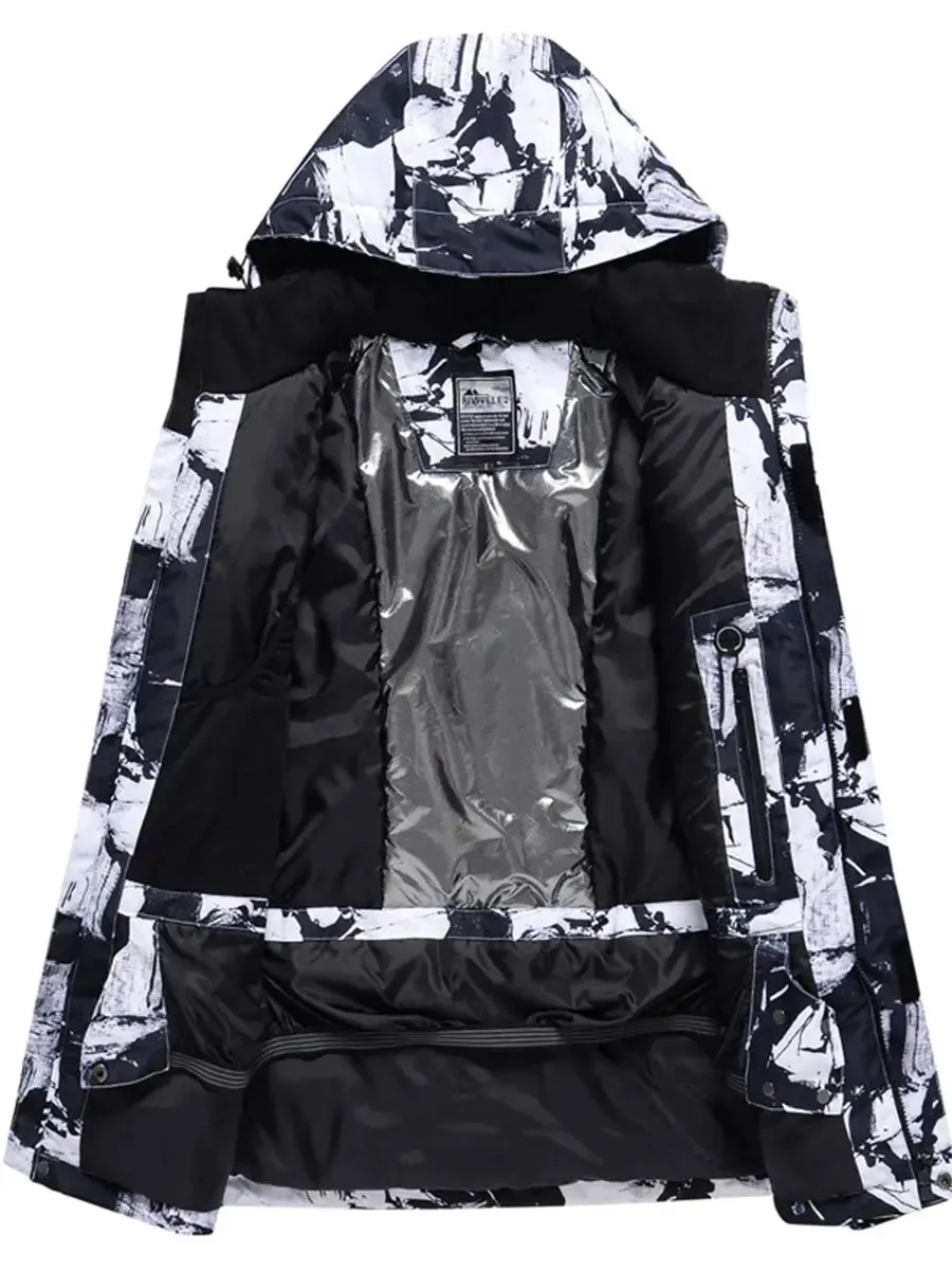 Unisex Ski Snowboarding Insulated Jacket Printed Hooded Coat