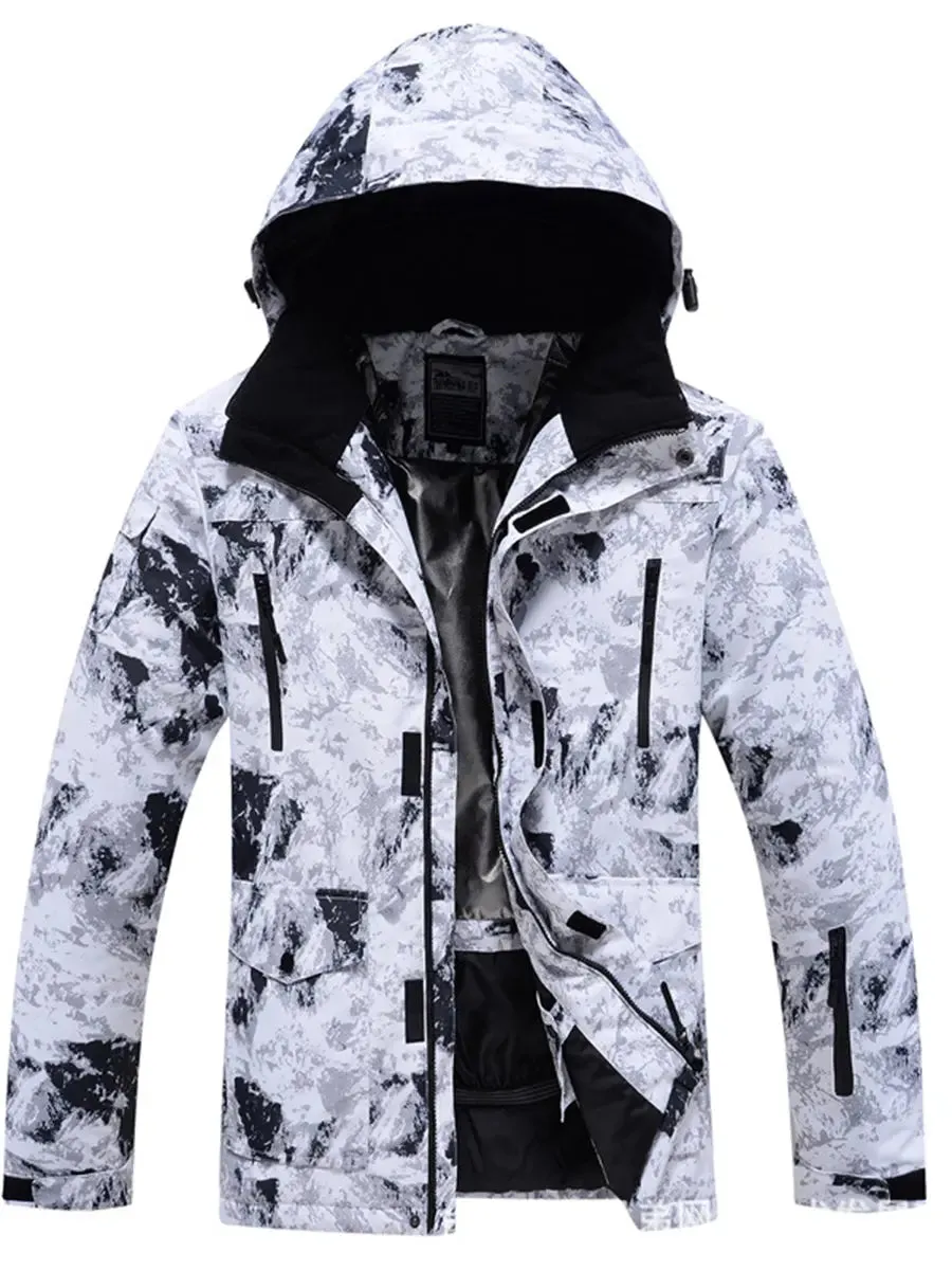 Unisex Ski Snowboarding Insulated Jacket Printed Hooded Coat