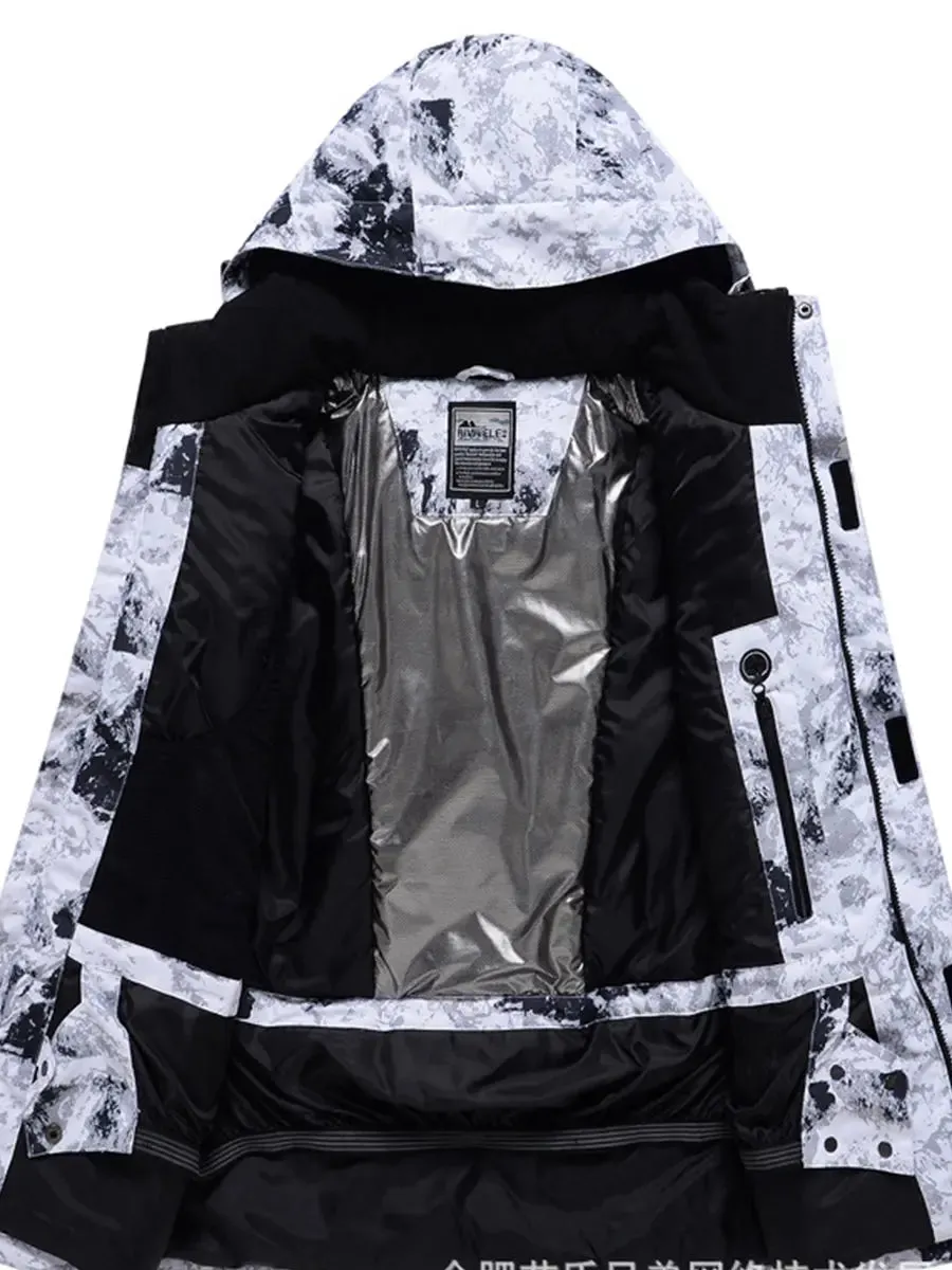 Unisex Ski Snowboarding Insulated Jacket Printed Hooded Coat