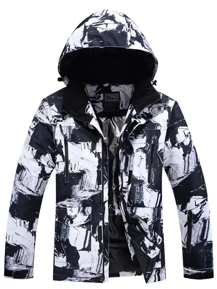 Unisex Ski Snowboarding Insulated Jacket Printed Hooded Coat