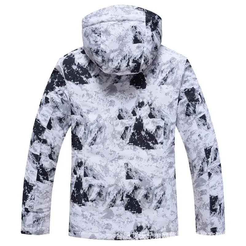 Unisex Ski Snowboarding Insulated Jacket Printed Hooded Coat