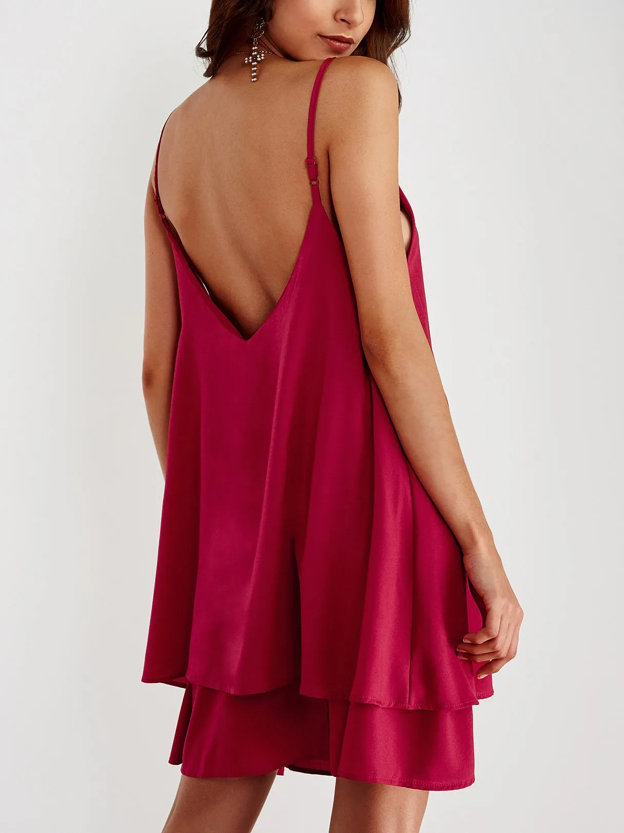 Wholesale Crew Neck Backless Sleeveless Irregular Hem Burgundy Casual Dresses