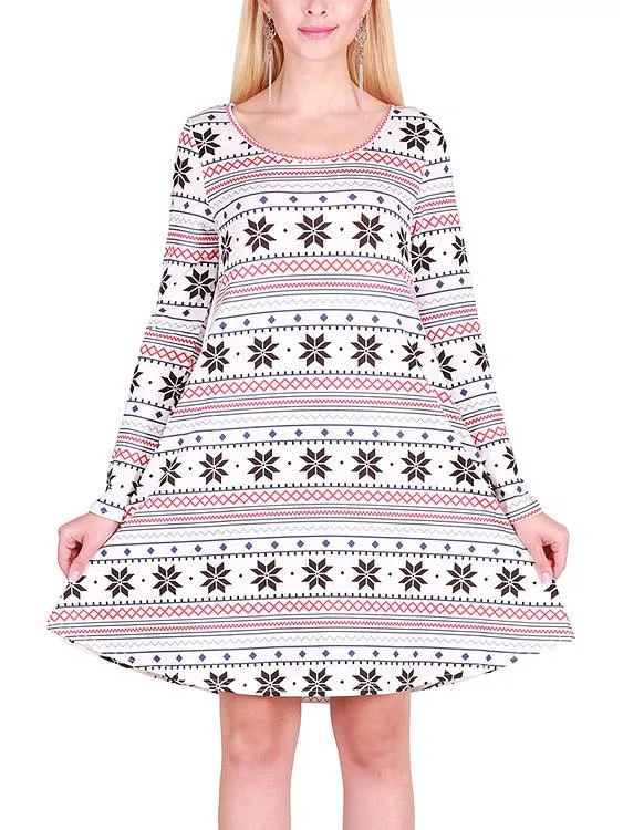 Wholesale Geometrical Round Neck Long Sleeve Casual Dresses