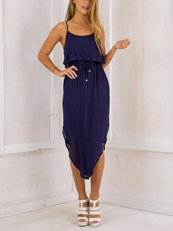 Wholesale Navy Sleeveless Irregular Hem Casual Dresses