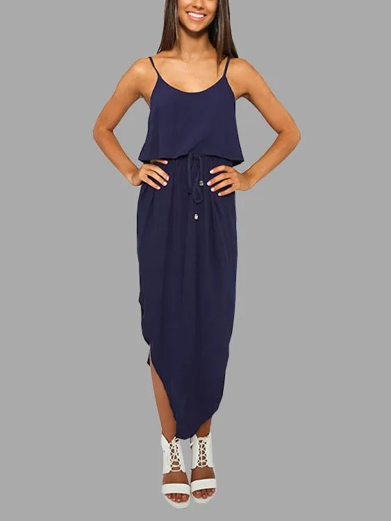 Wholesale Navy Sleeveless Irregular Hem Casual Dresses