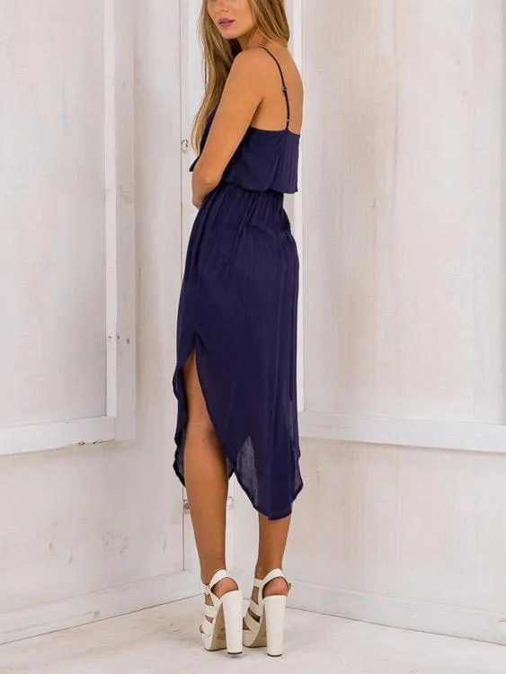 Wholesale Navy Sleeveless Irregular Hem Casual Dresses