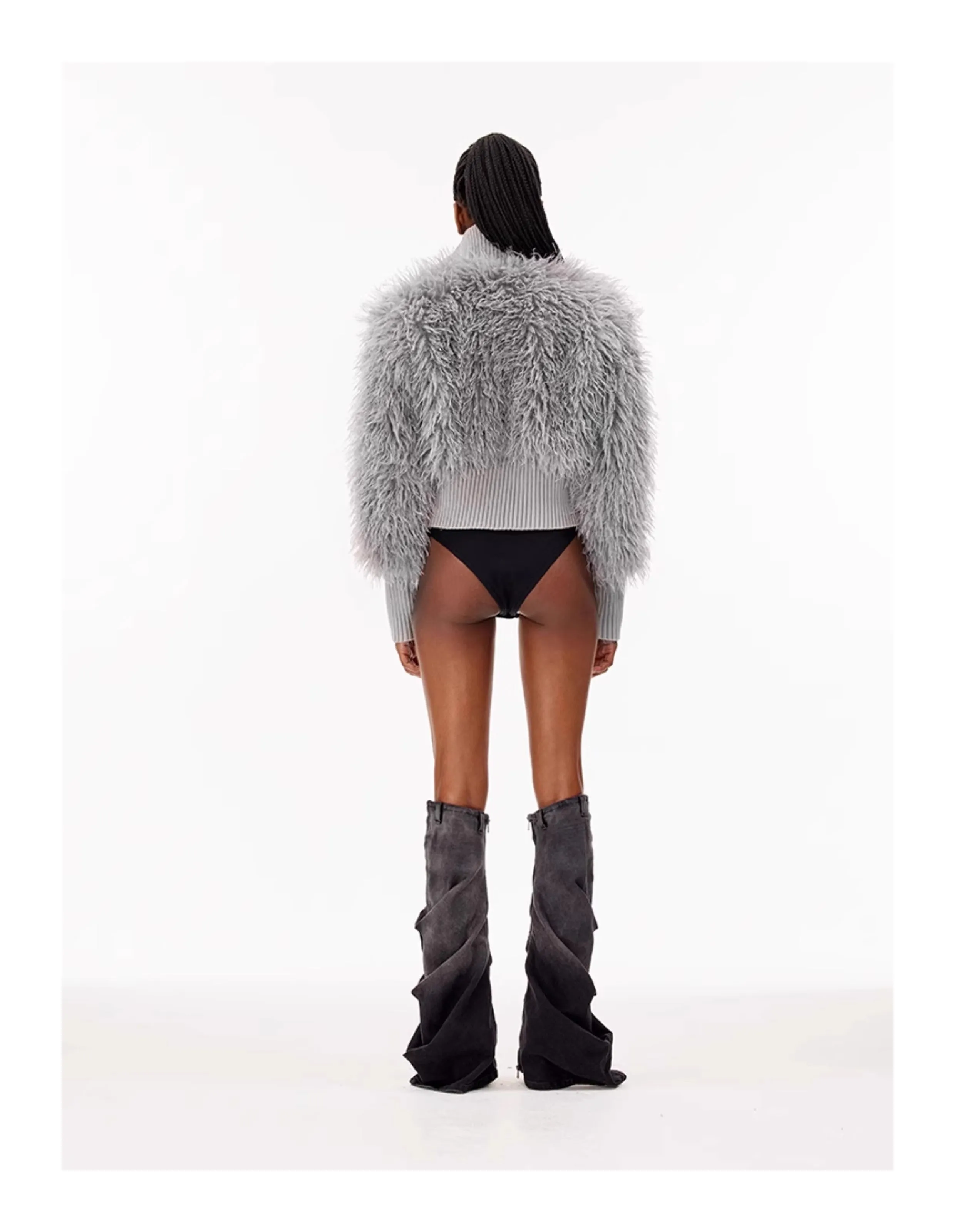 Women's  Furry Solid Knit Coats With  Fluffy Big Real Mongolian Sheep Fur Jackets