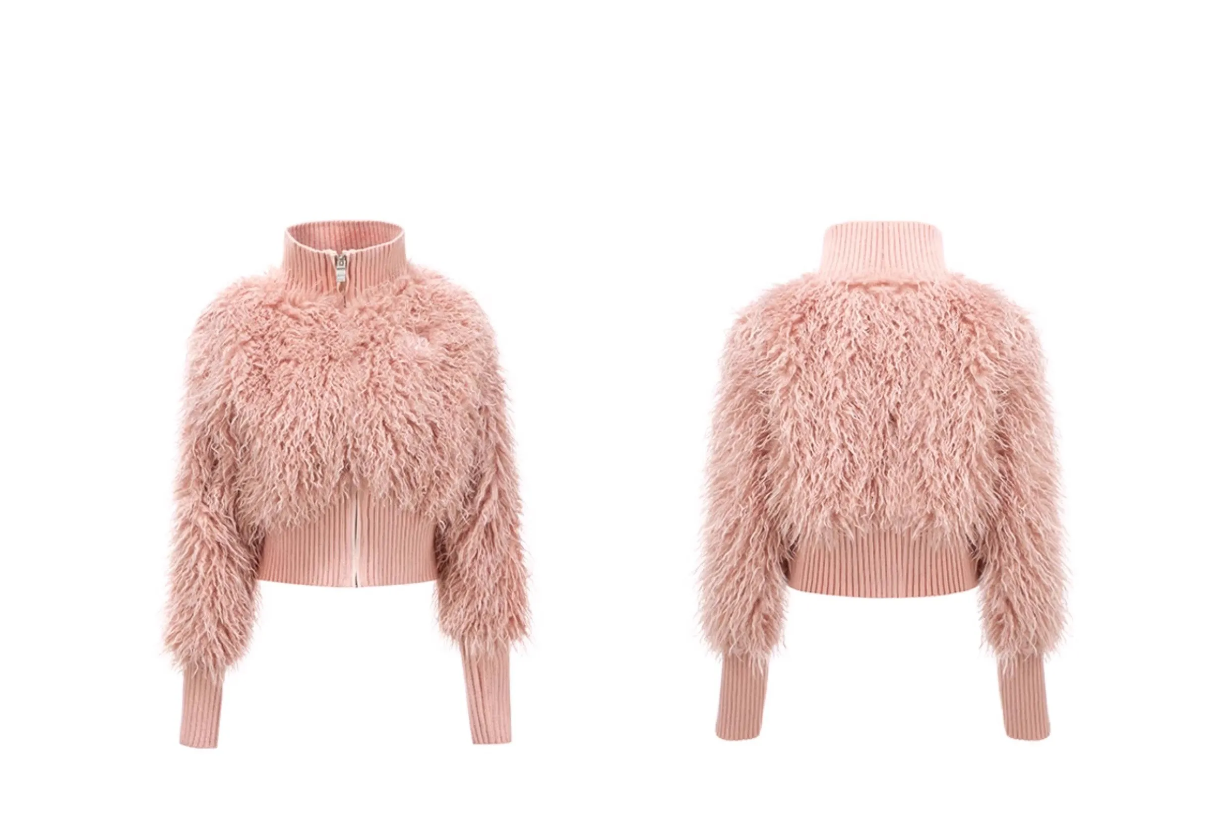 Women's  Furry Solid Knit Coats With  Fluffy Big Real Mongolian Sheep Fur Jackets