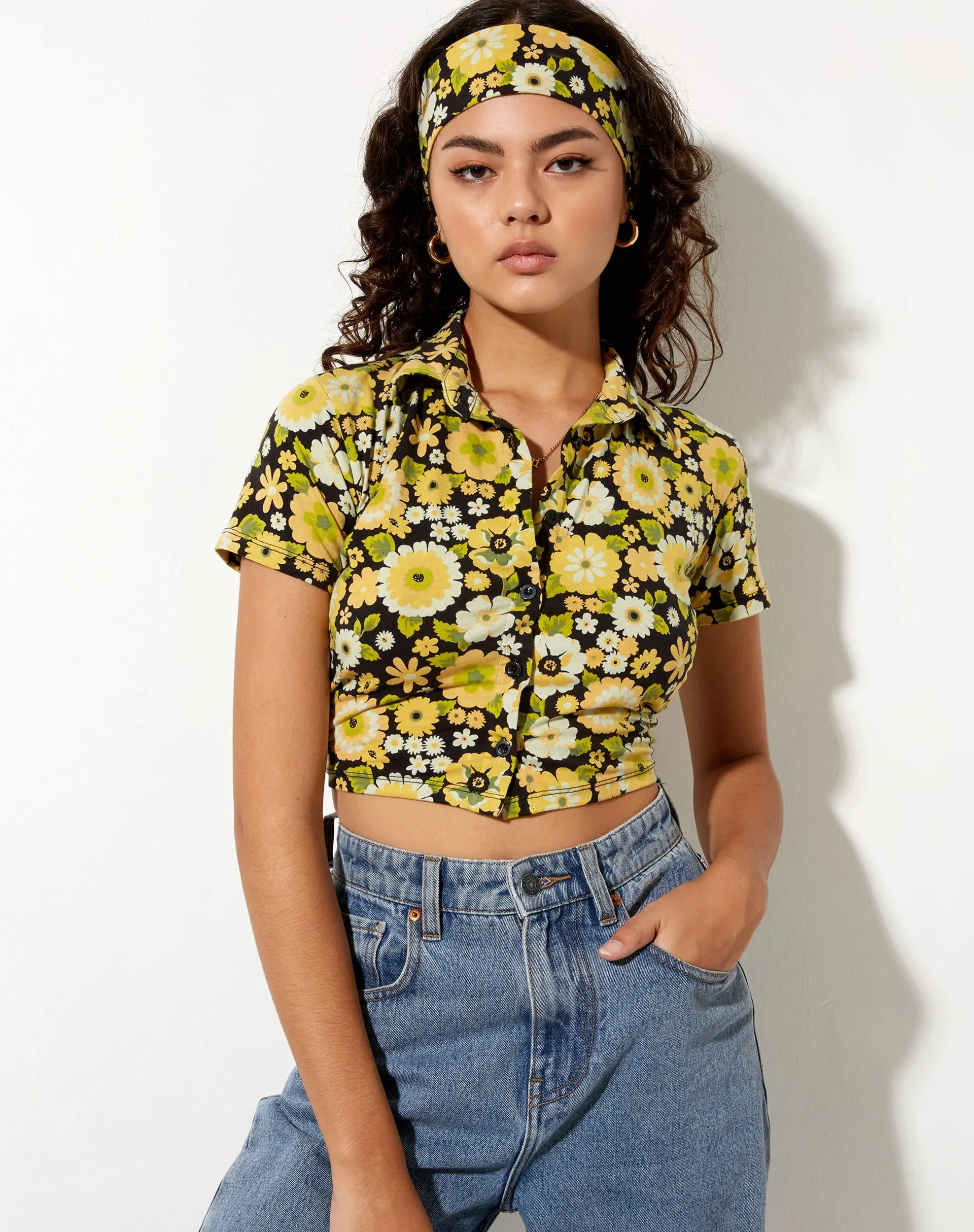 Wuma Cropped Shirt in Retro Floral