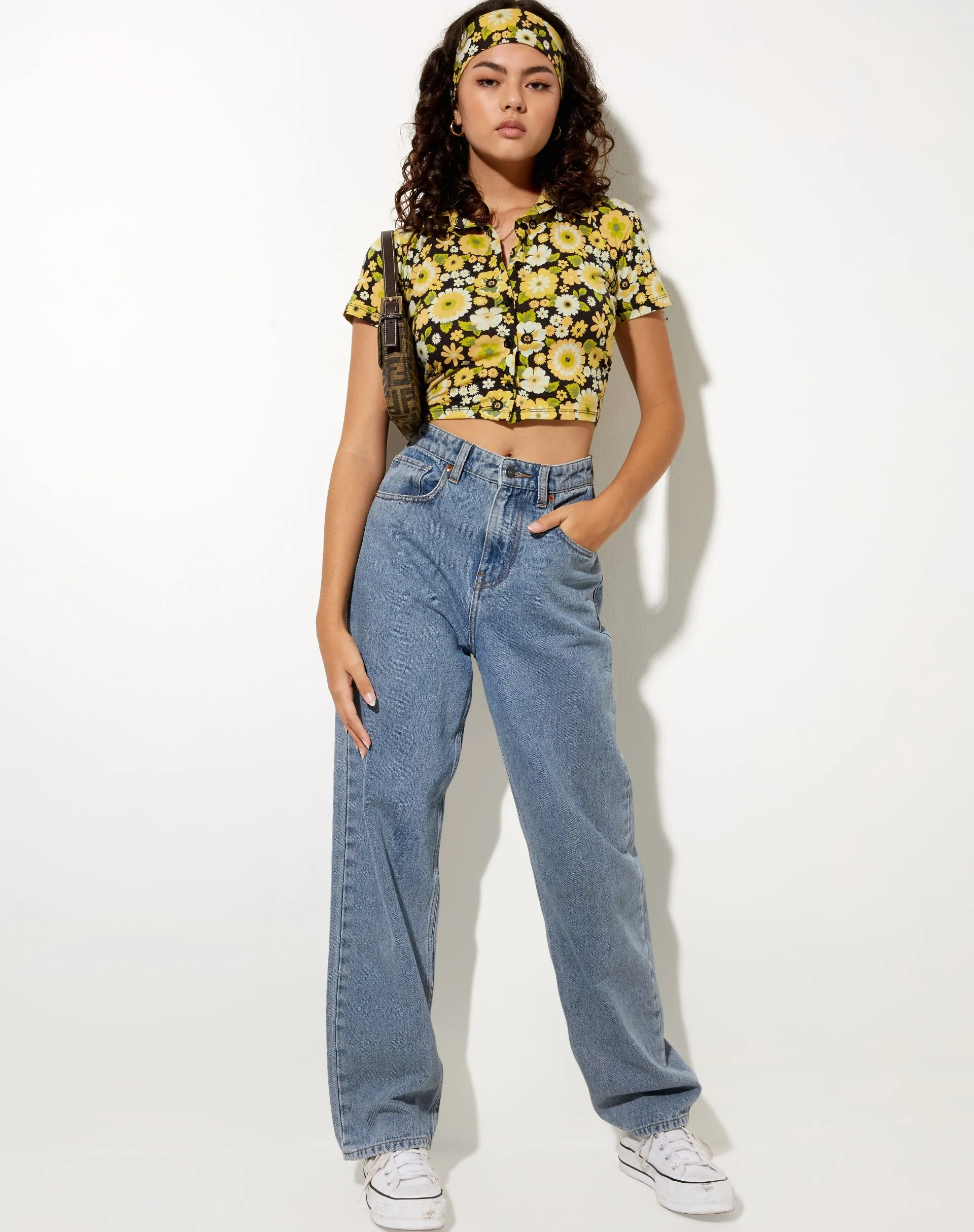 Wuma Cropped Shirt in Retro Floral